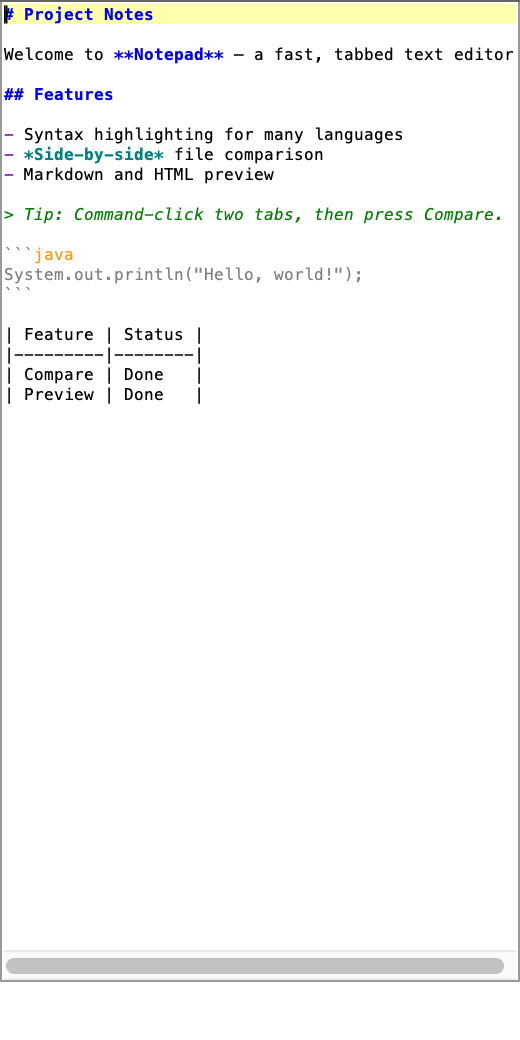 Document map showing the structure of an open file