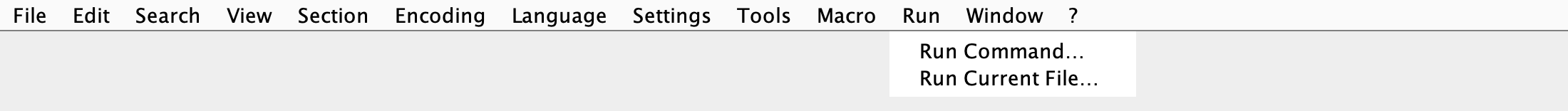 Run menu in Notepad