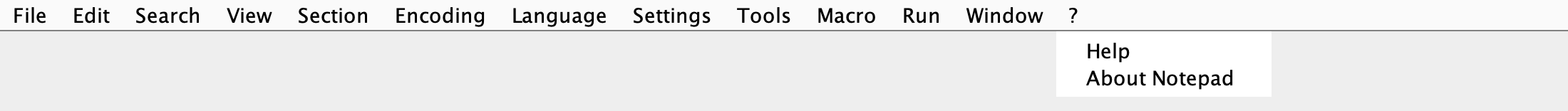 Help menu in Notepad