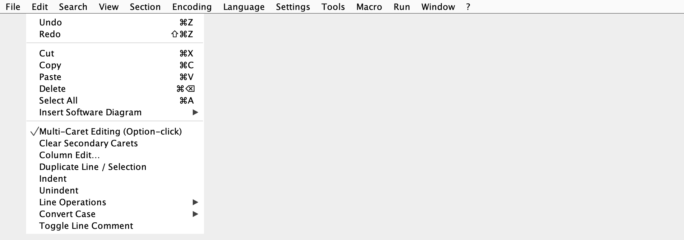 Edit menu in Notepad