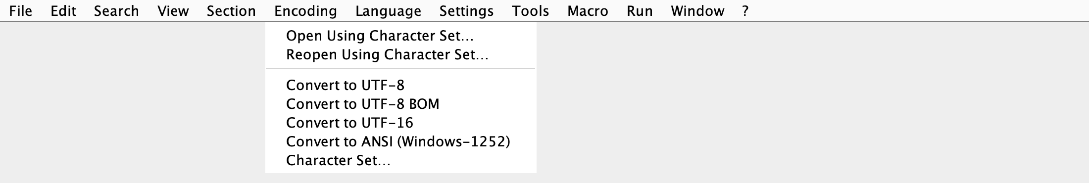 Encoding menu in Notepad