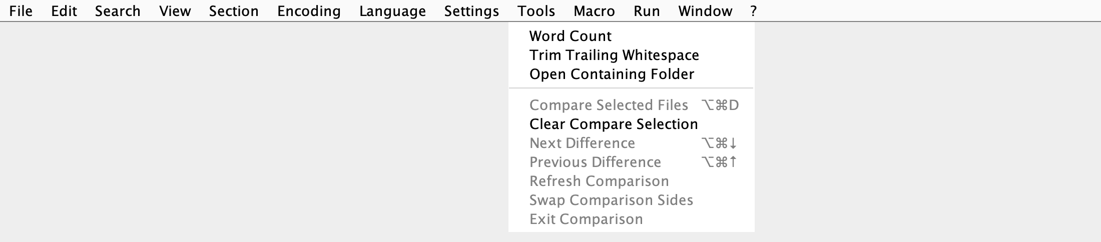 Tools menu in Notepad