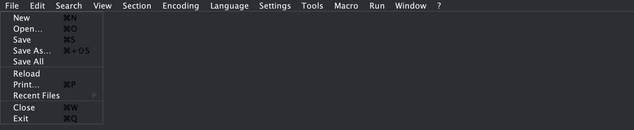 File menu shown in Notepad's dark theme